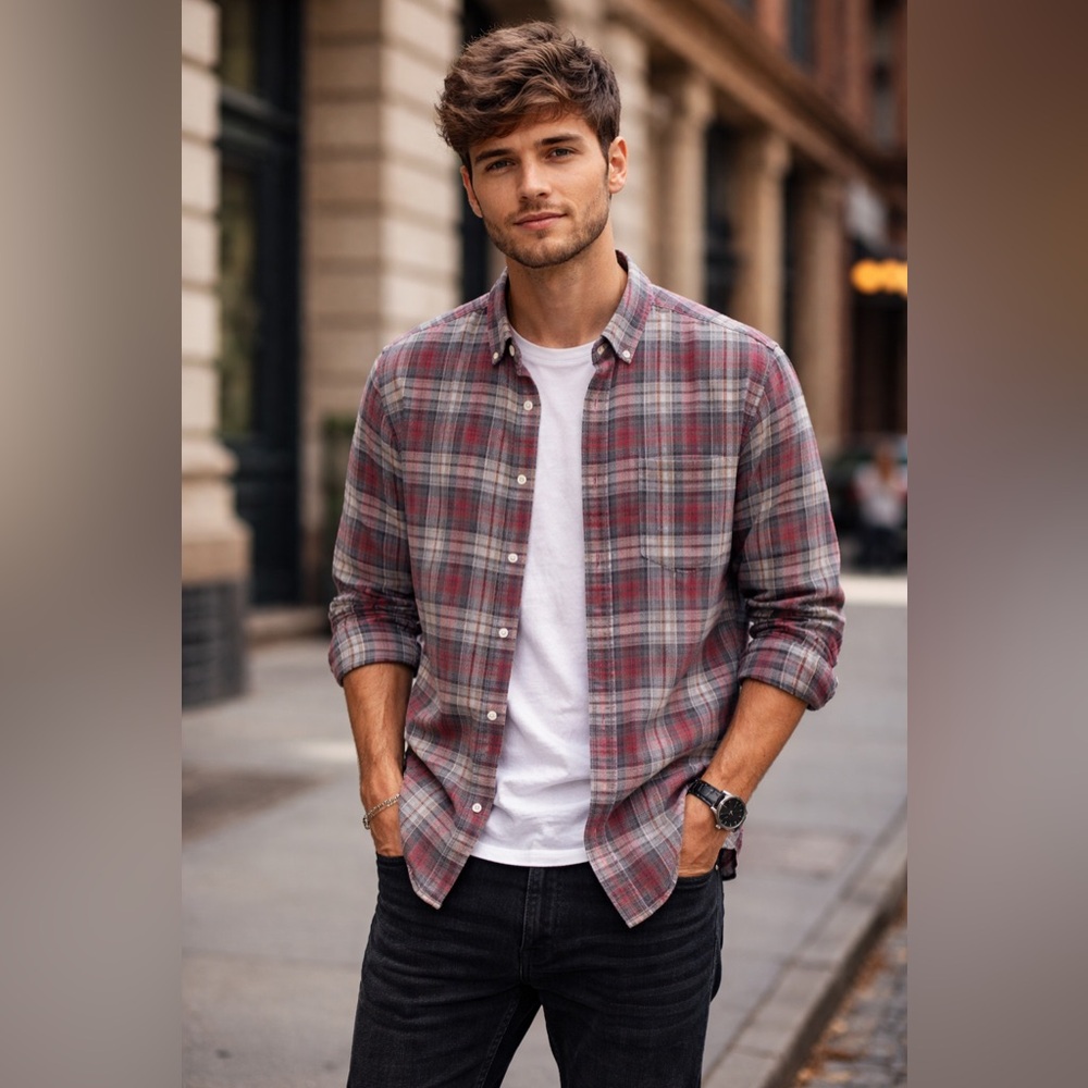 Top Man Red Plaid long sleeve shirt